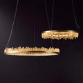 Round Modern Chandelier Brass & Clear Geode Quartz Crystal Hanging Light - Joyfuzzy