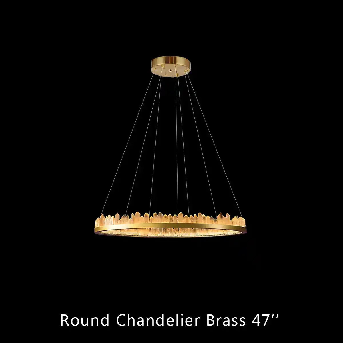 Round Modern Chandelier Brass & Clear Geode Quartz Crystal Hanging Light - Joyfuzzy