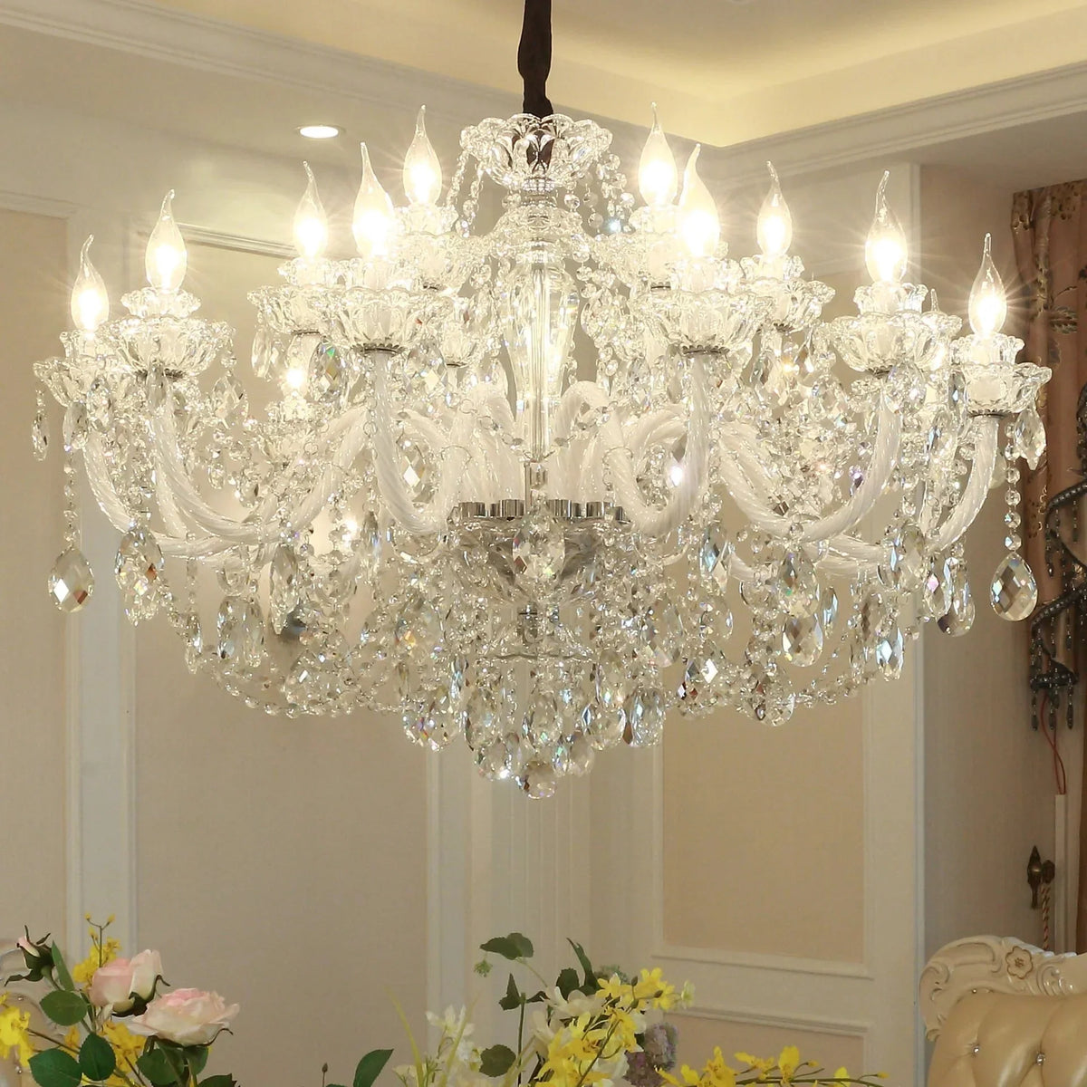 Rustic Antique European Candle Crystal Chandelier Popular Farmhouse Ceiling Light Fixture For Living Room - Joyfuzzy