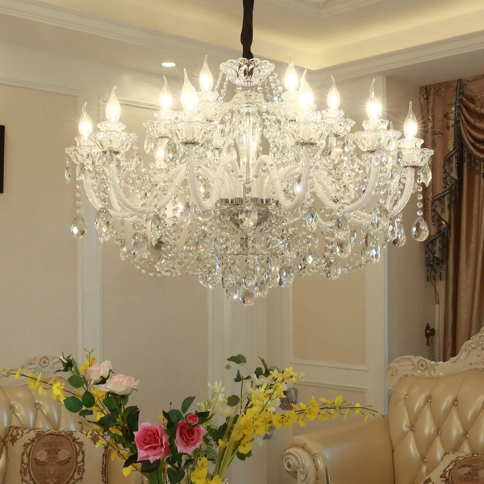 Rustic Antique European Candle Crystal Chandelier Popular Farmhouse Ceiling Light Fixture For Living Room - Joyfuzzy