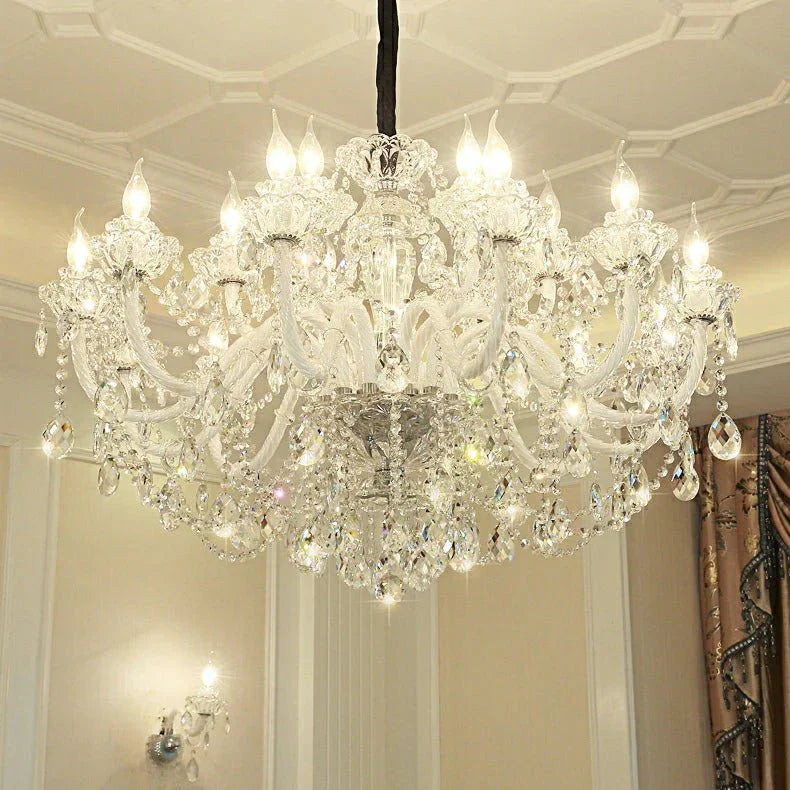 Rustic Antique European Candle Crystal Chandelier Popular Farmhouse Ceiling Light Fixture For Living Room - Joyfuzzy