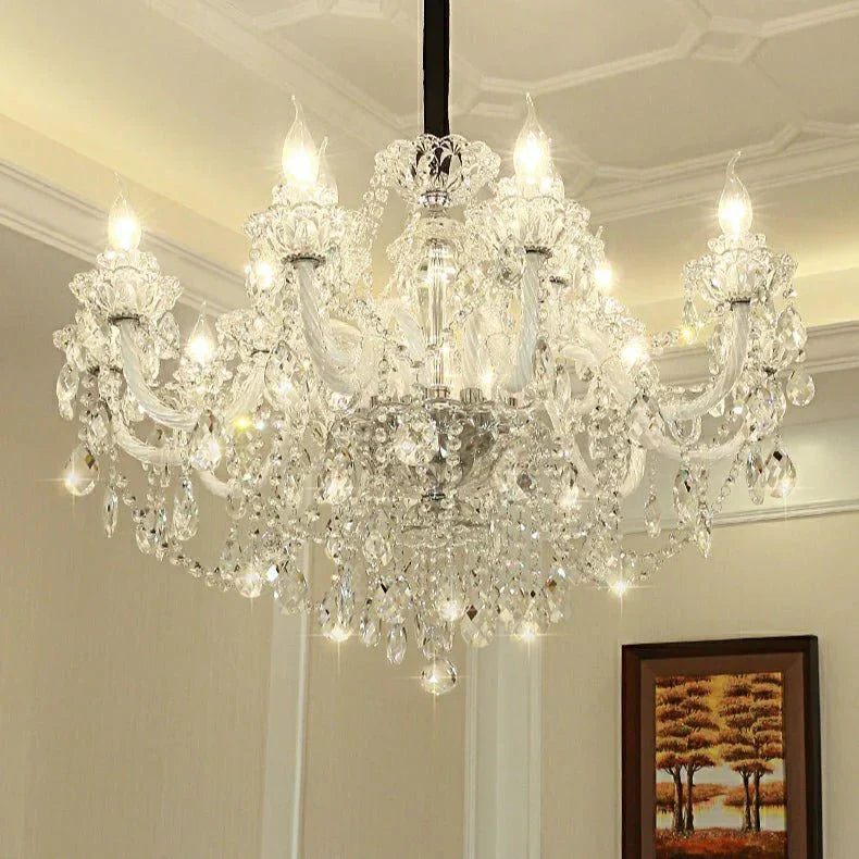 Rustic Antique European Candle Crystal Chandelier Popular Farmhouse Ceiling Light Fixture For Living Room - Joyfuzzy