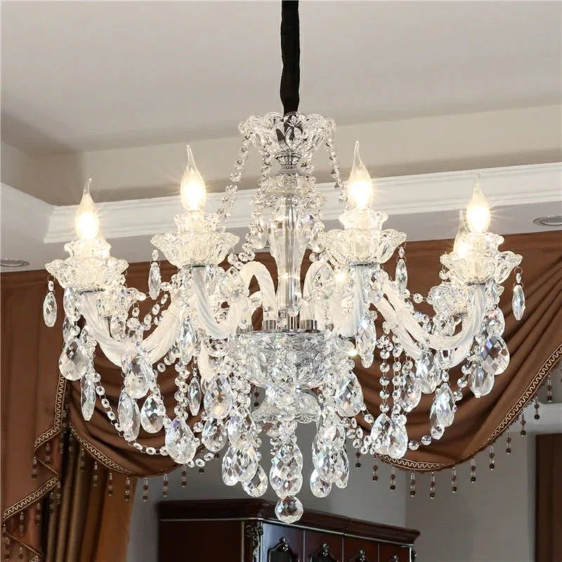 Rustic Antique European Candle Crystal Chandelier Popular Farmhouse Ceiling Light Fixture For Living Room - Joyfuzzy