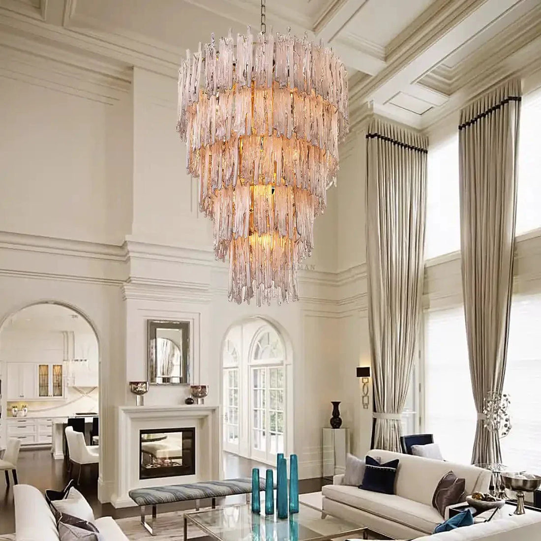 Saint Roch Modern Glass Chandelier Brass & Glass - Joyfuzzy
