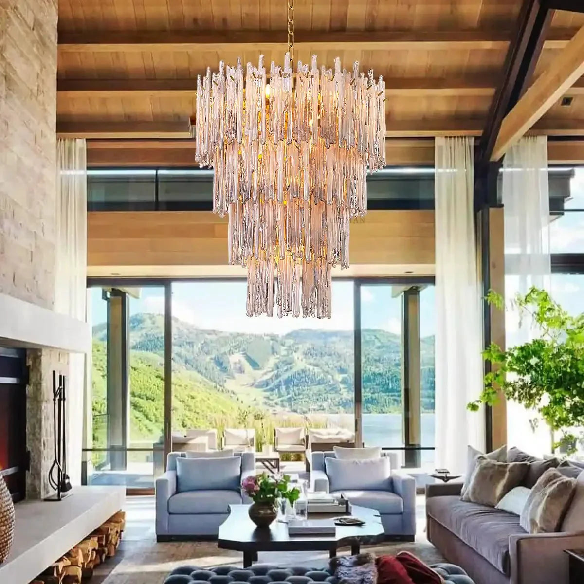 Saint Roch Modern Glass Chandelier Brass & Glass - Joyfuzzy