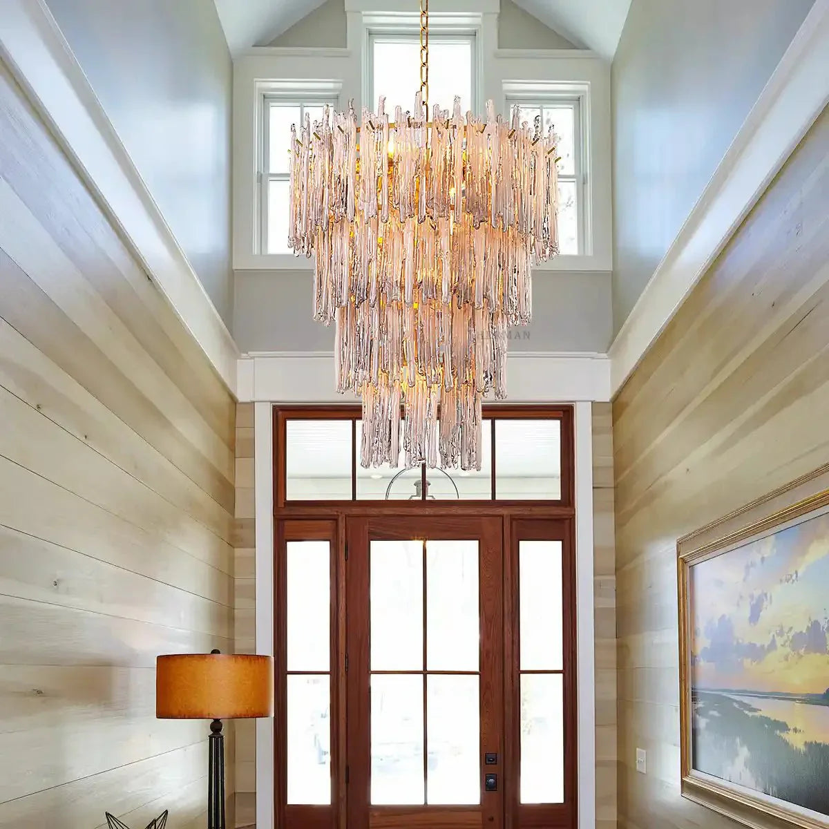 Saint Roch Modern Glass Chandelier Brass & Glass - Joyfuzzy