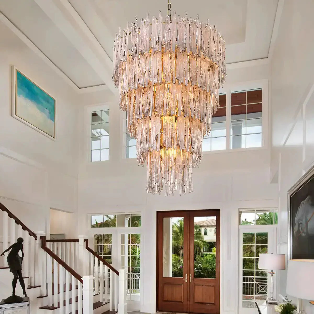 Saint Roch Modern Glass Chandelier Brass & Glass - Joyfuzzy