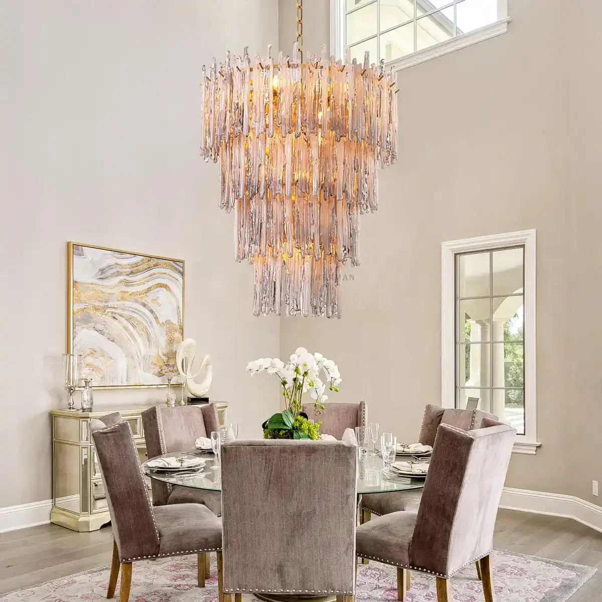 Saint Roch Modern Glass Chandelier Brass & Glass - Joyfuzzy