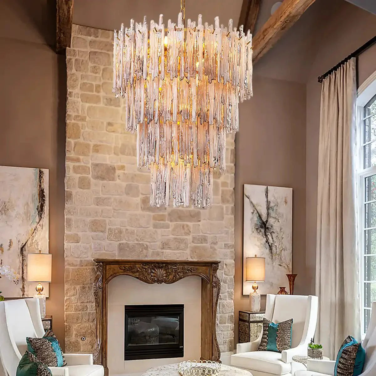 Saint Roch Modern Glass Chandelier Brass & Glass - Joyfuzzy