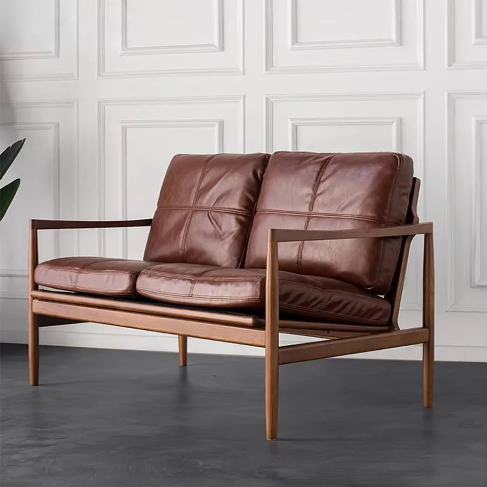 Walnut Faux Leather Sofa image 1