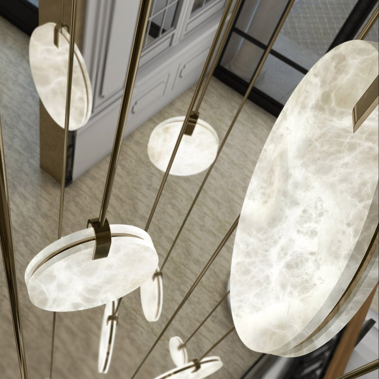Soho Real Alabaster Disc Pendant Light, Pendant Lamp For Hallway, Staircase - D 13.8''Joyfuzzy