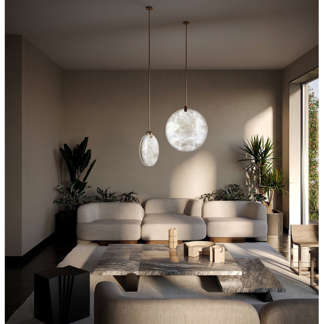 Soho Real Alabaster Disc Pendant Light, Pendant Lamp For Hallway, Staircase - D 13.8''Joyfuzzy