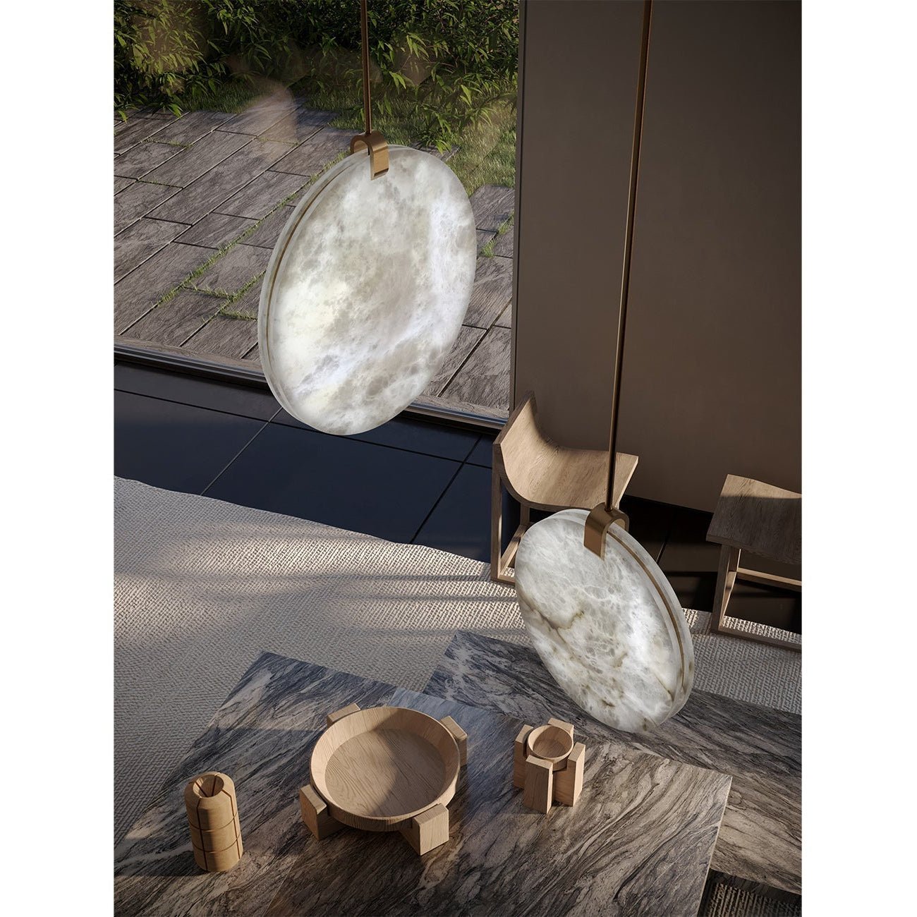 Soho Real Alabaster Disc Pendant Light, Pendant Lamp For Hallway, Staircase - D25.2''Joyfuzzy