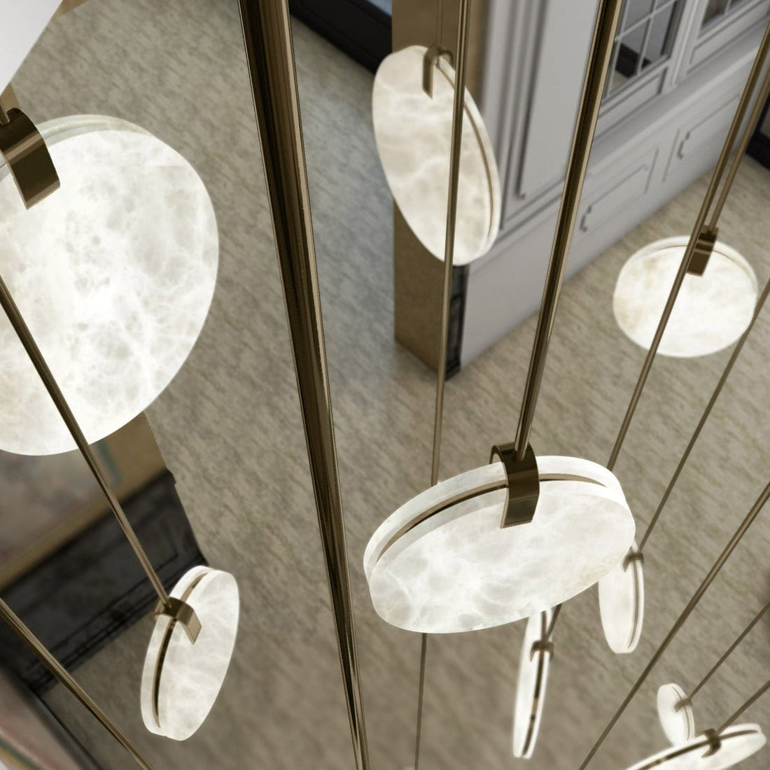 Soho Real Alabaster Disc Pendant Light, Pendant Lamp For Hallway, Staircase - D 9.8'Joyfuzzy