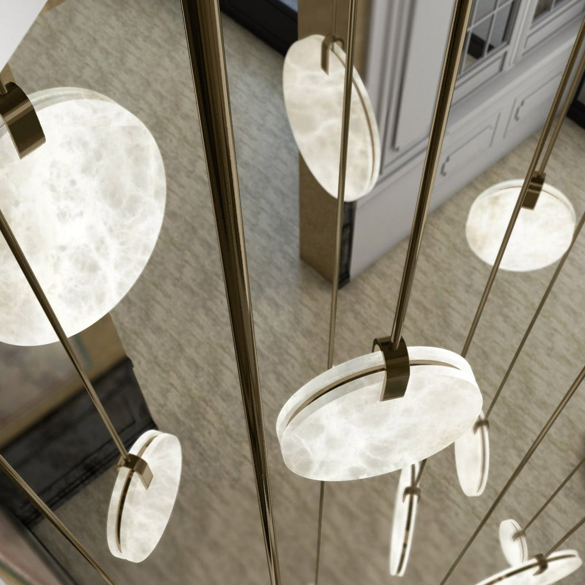 Soho Real Alabaster Disc Pendant Light, Pendant Lamp For Hallway, Staircase - D 9.8'Joyfuzzy