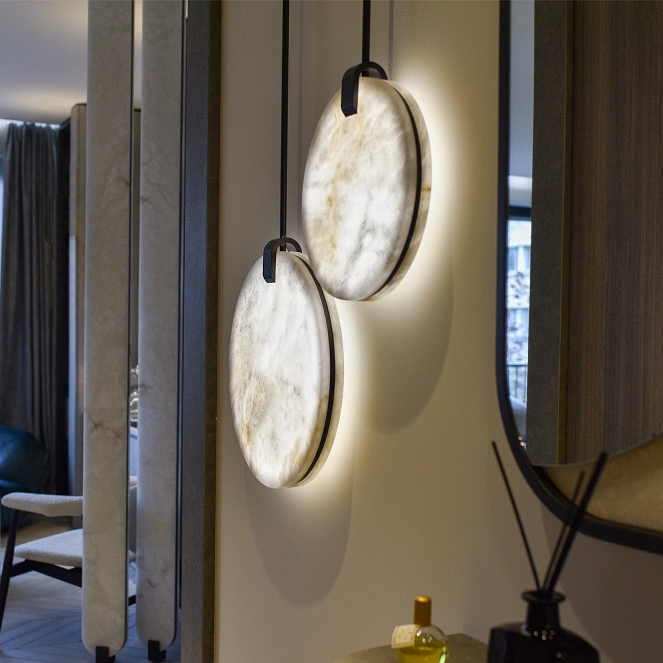 Soho Real Alabaster Disc Pendant Light, Pendant Lamp For Hallway, Staircase - D 21.3''Joyfuzzy