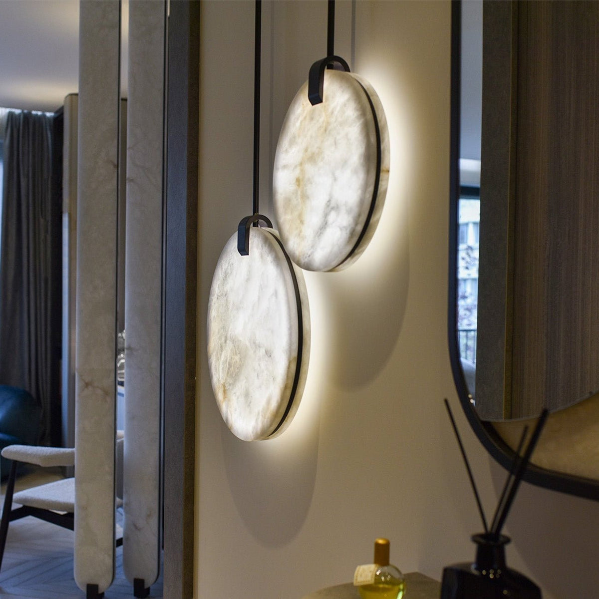 Soho Real Alabaster Disc Pendant Light, Pendant Lamp For Hallway, Staircase - D 21.3''Joyfuzzy