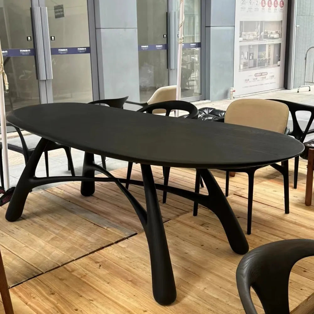 Black Oval Dining Table – Classic Solid Wood Table for Dining Rooms