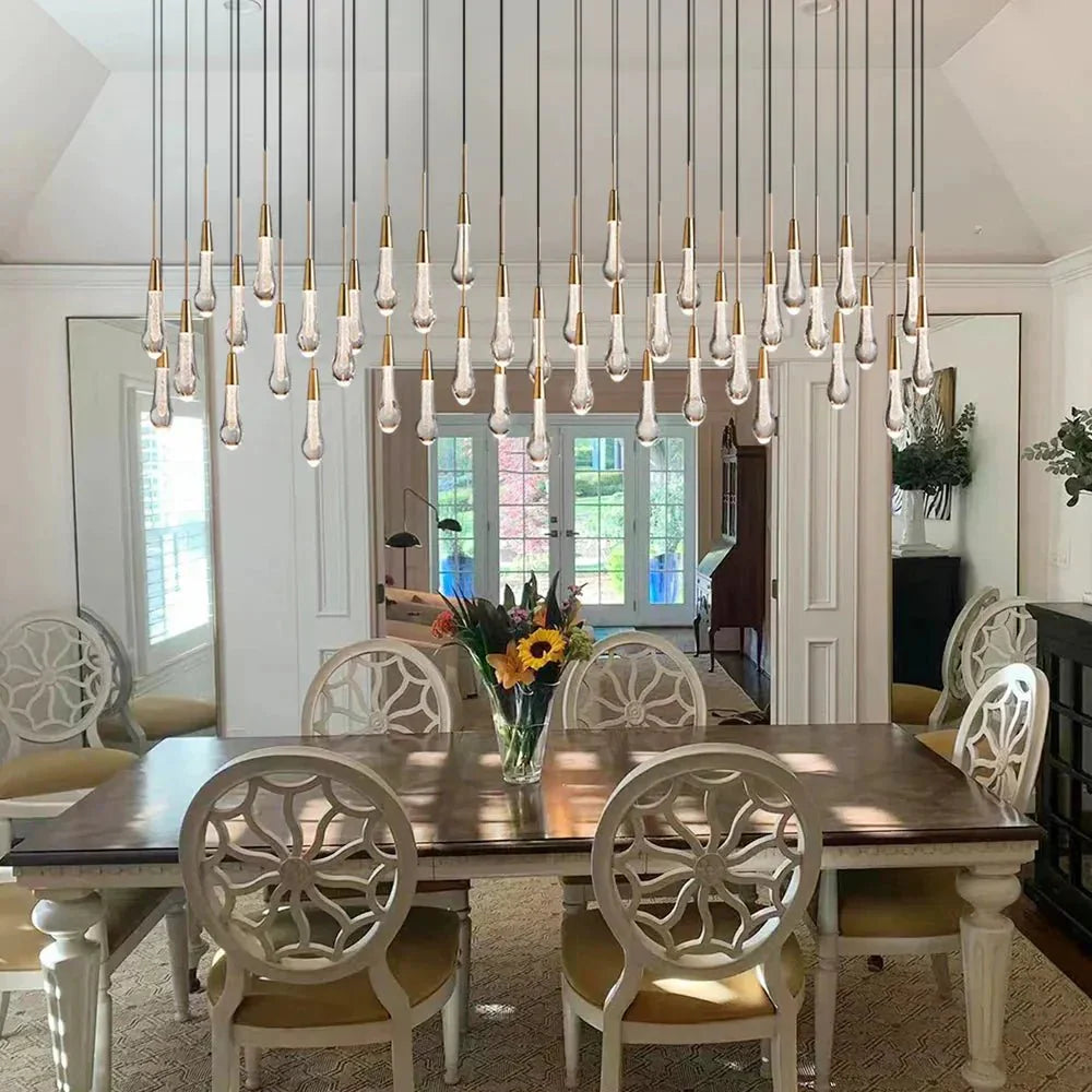 Soltaire Linear Chandelier - Seeded Glass Raindrop Pendant Lighting - 87‘’BrassJoyfuzzy