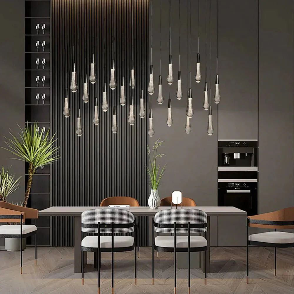 Soltaire Linear Chandelier - Seeded Glass Raindrop Pendant Lighting - 37‘’BrassJoyfuzzy