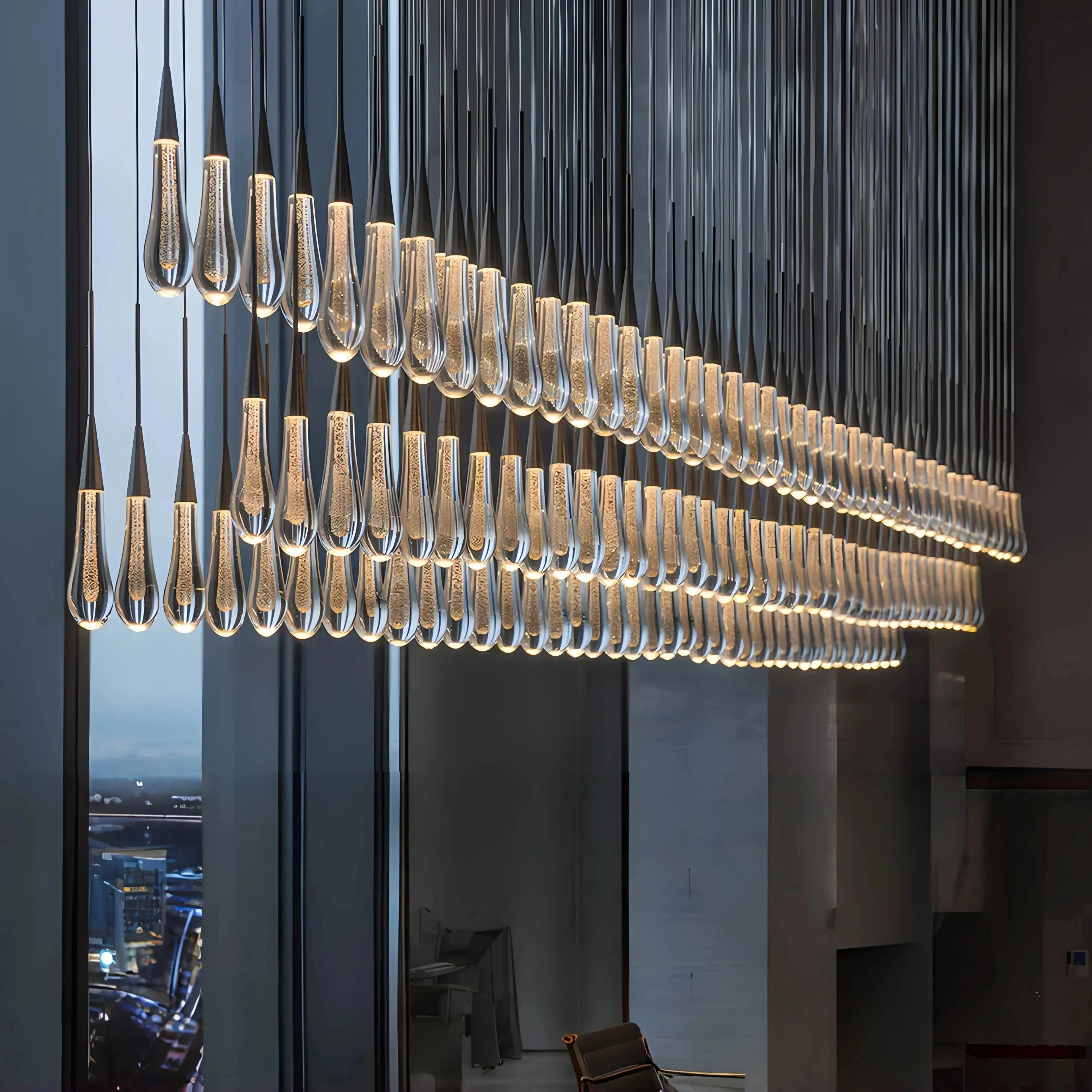 Soltaire Linear Chandelier - Seeded Glass Raindrop Pendant Lighting - 87‘’BrassJoyfuzzy