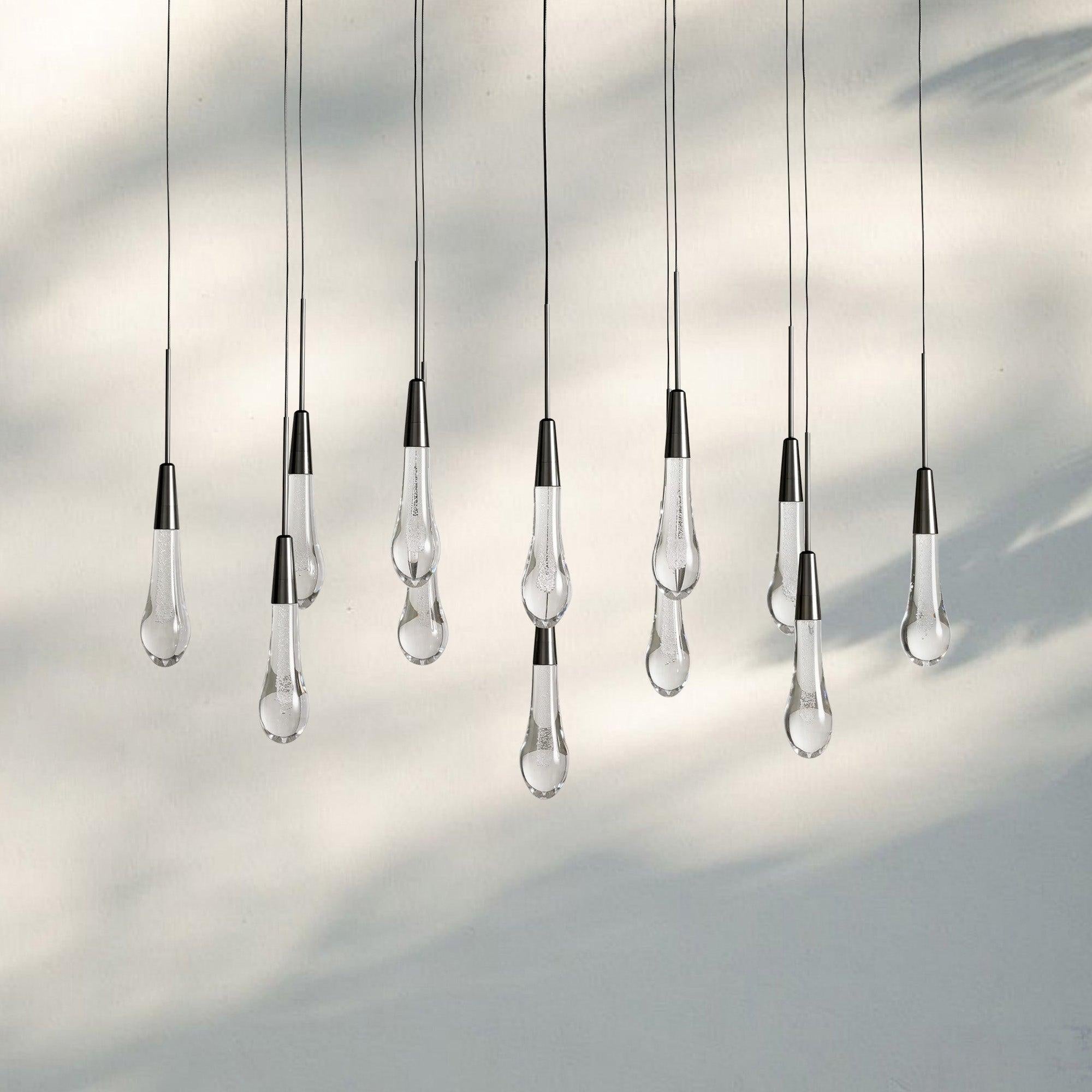 Soltaire Linear Chandelier - Seeded Glass Raindrop Pendant Lighting - 37‘’BrassJoyfuzzy