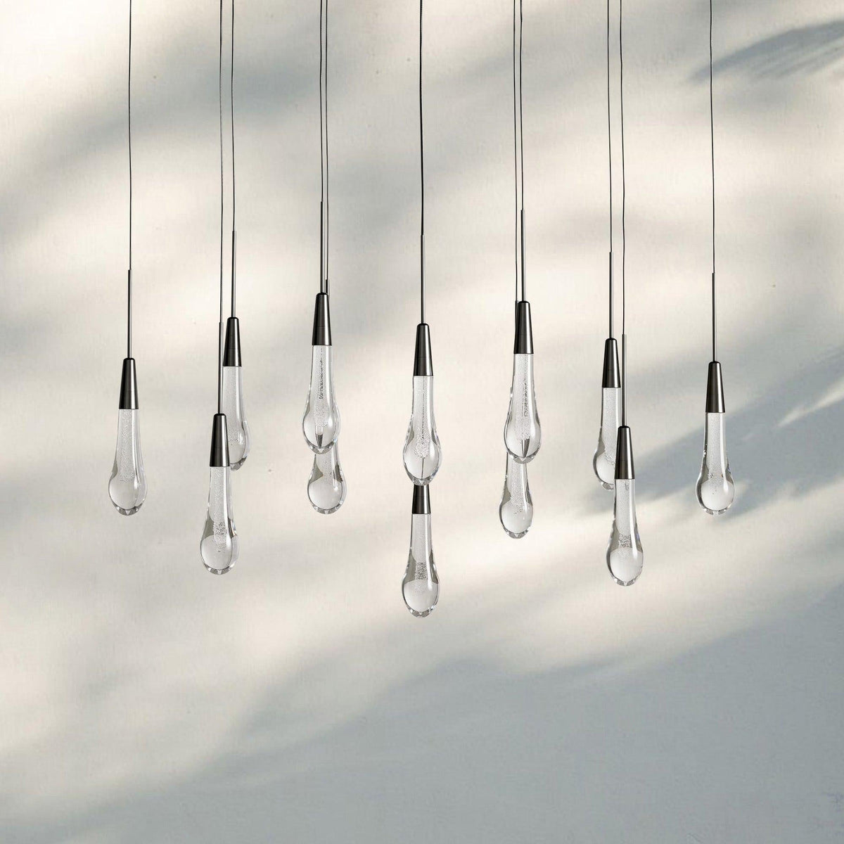 Soltaire Linear Chandelier - Seeded Glass Raindrop Pendant Lighting - 37‘’BrassJoyfuzzy