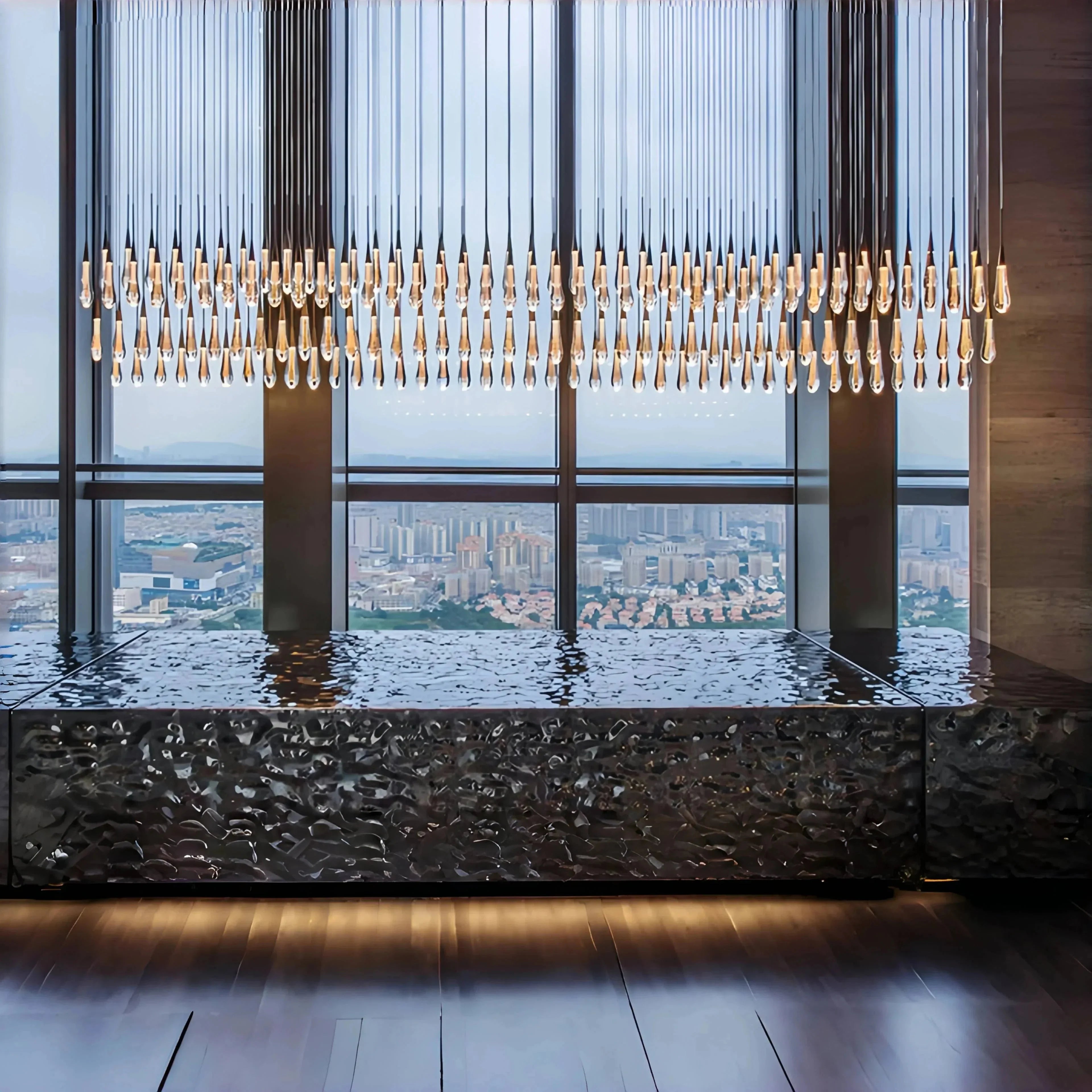 Soltaire Linear Chandelier - Seeded Glass Raindrop Pendant Lighting - 120‘’BronzeJoyfuzzy
