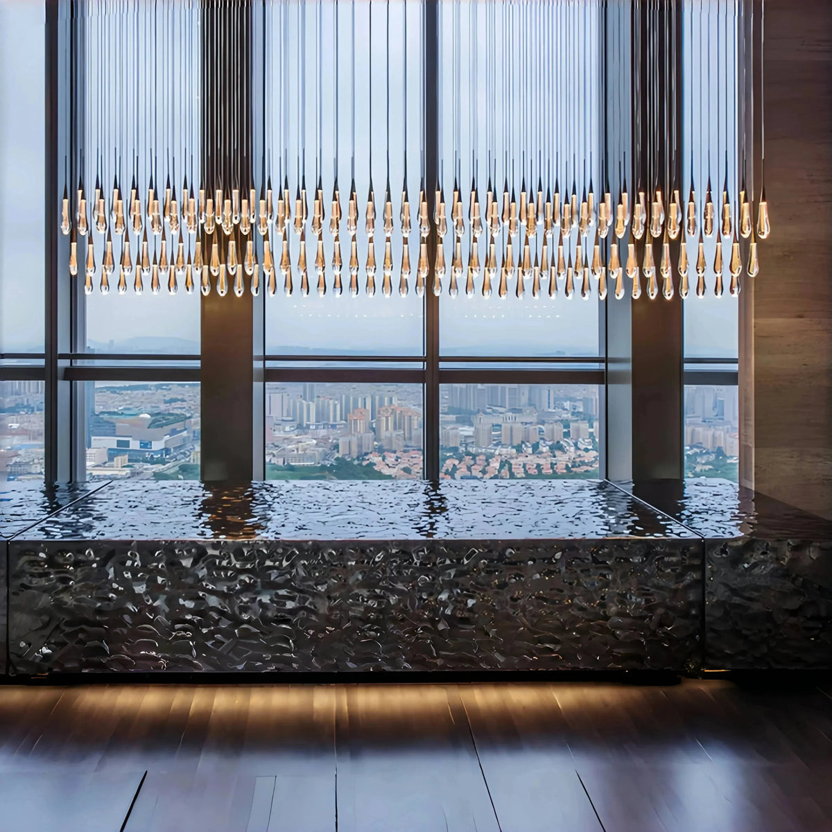 Soltaire Linear Chandelier - Seeded Glass Raindrop Pendant Lighting - 120‘’BronzeJoyfuzzy