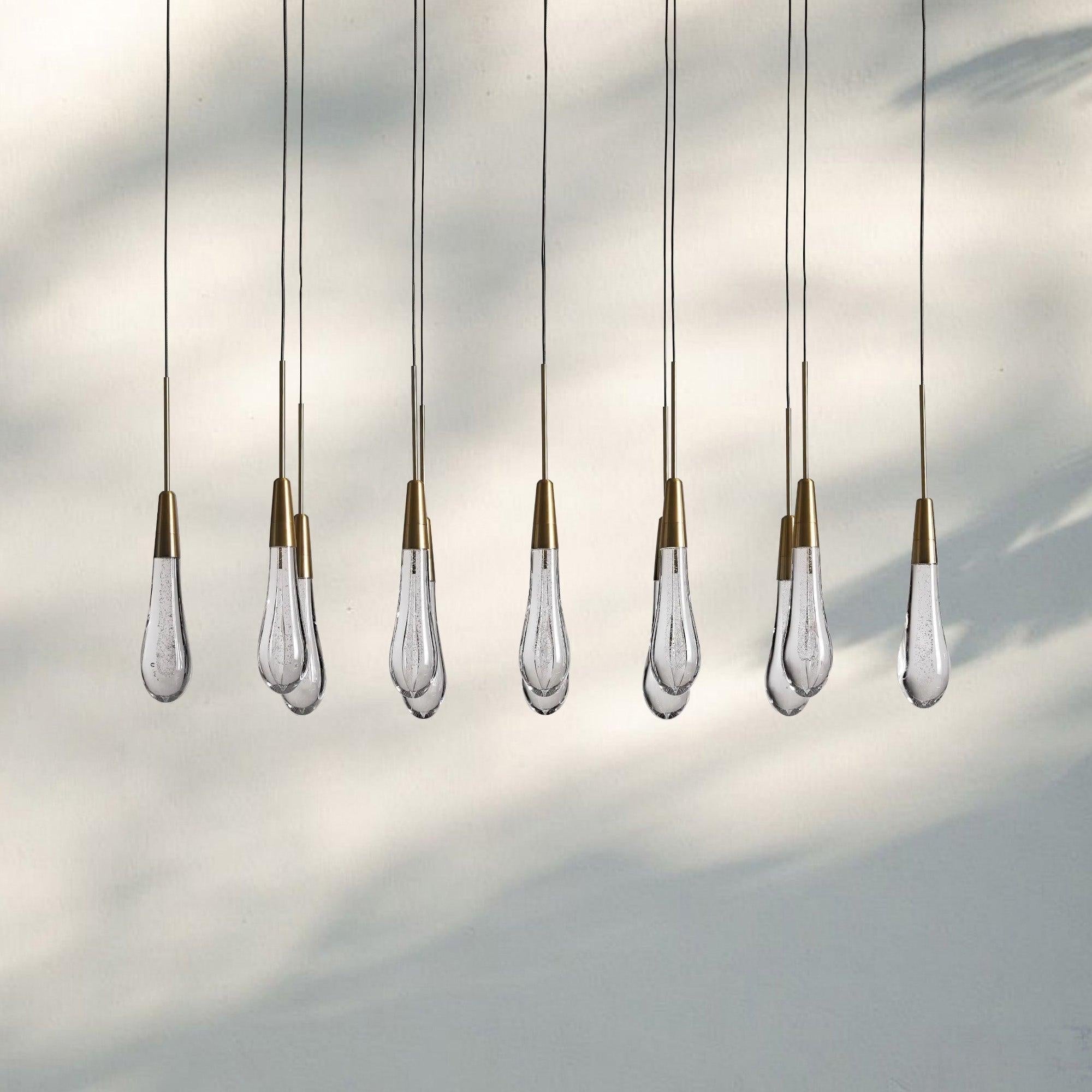 Soltaire Linear Chandelier - Seeded Glass Raindrop Pendant Lighting - 37‘’BrassJoyfuzzy