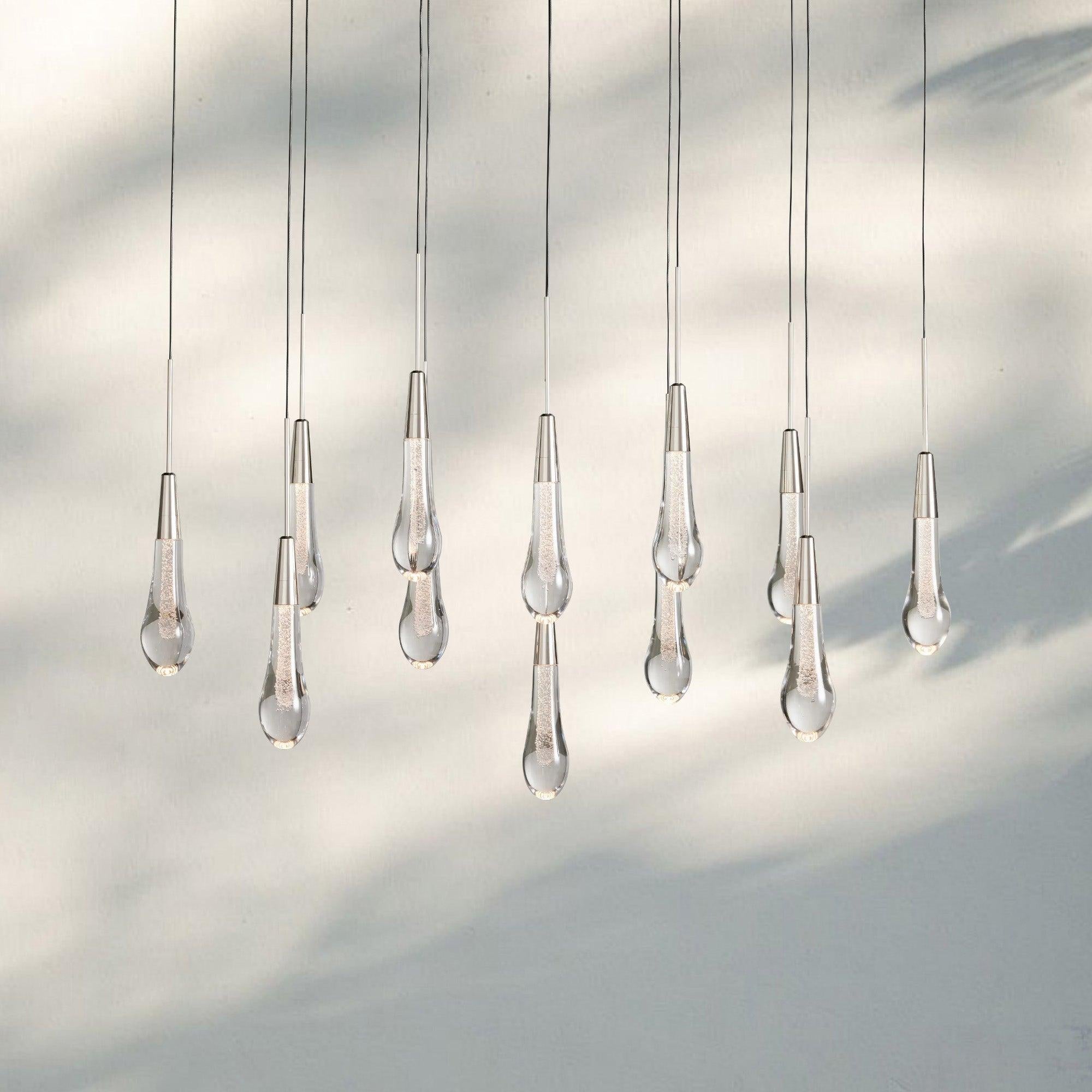 Soltaire Linear Chandelier - Seeded Glass Raindrop Pendant Lighting - 37‘’BrassJoyfuzzy