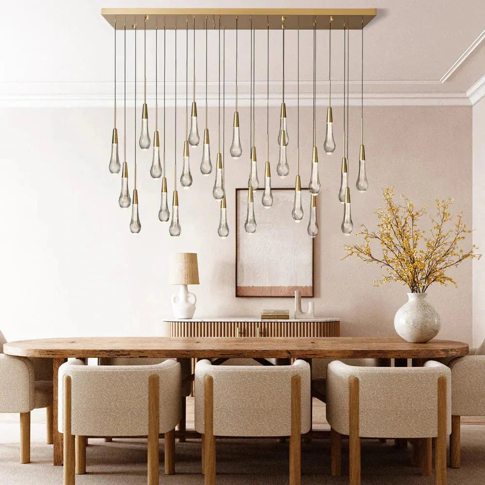 Soltaire Linear Chandelier - Seeded Glass Raindrop Pendant Lighting - 37‘’BrassJoyfuzzy