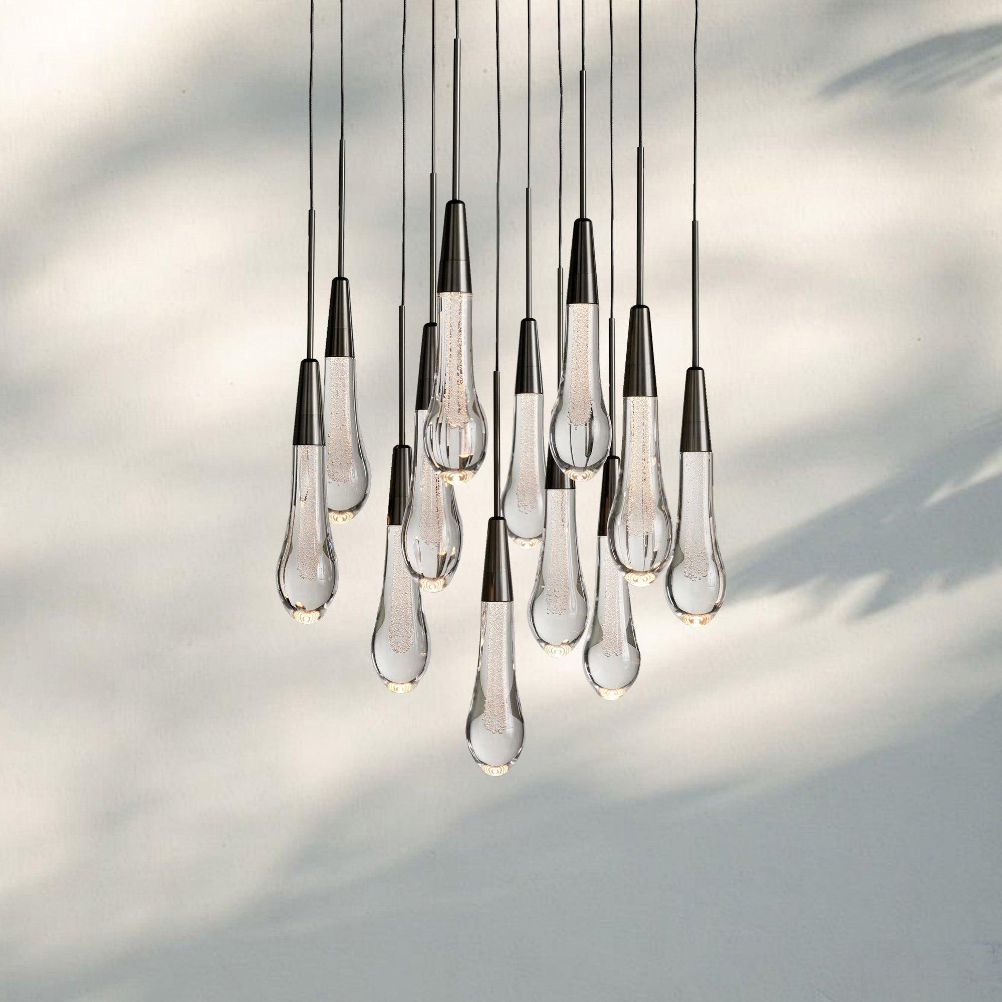 Soltaire Round Chandelier 17" 24" 36" 58" | Modern Pendant Light Raindrop Chandelier - 12 - Light 17"BronzeJoyfuzzy