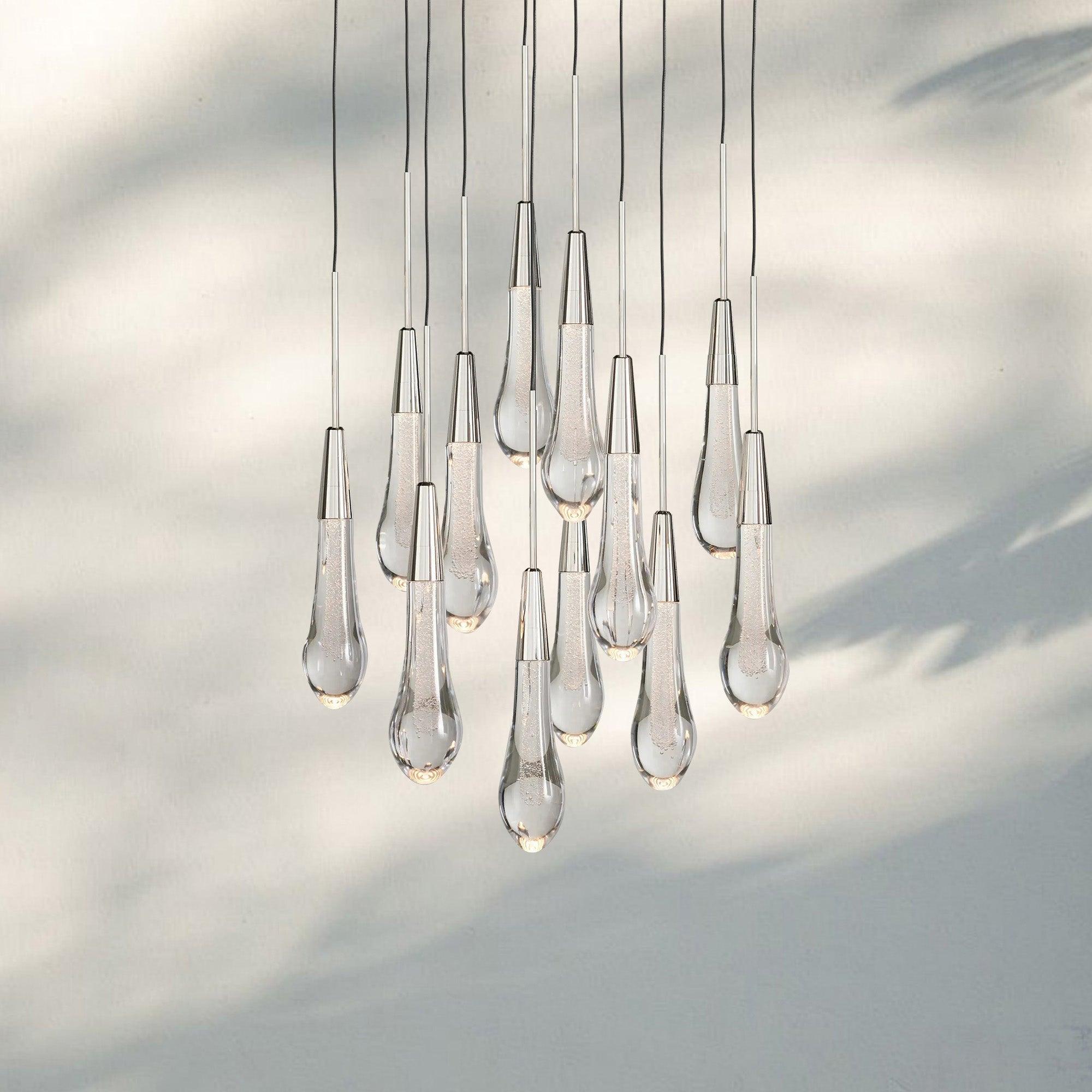 Soltaire Round Chandelier 17" 24" 36" 58" | Modern Pendant Light Raindrop Chandelier - 12 - Light 17"NickelJoyfuzzy