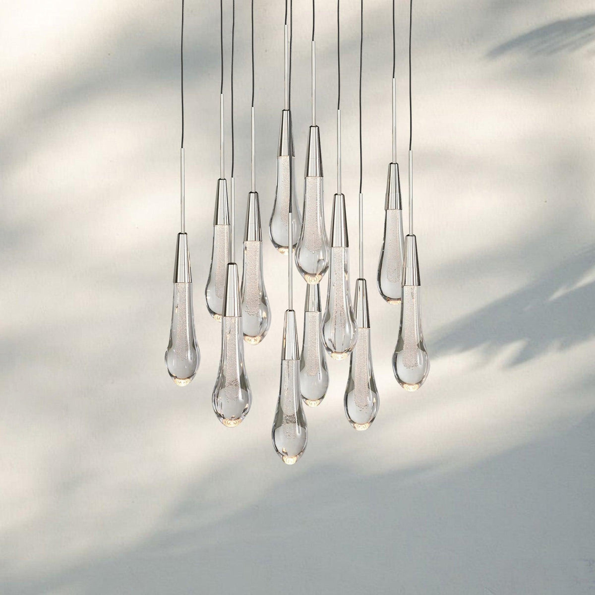Soltaire Round Chandelier 17" 24" 36" 58" | Modern Pendant Light Raindrop Chandelier - 12 - Light 17"NickelJoyfuzzy
