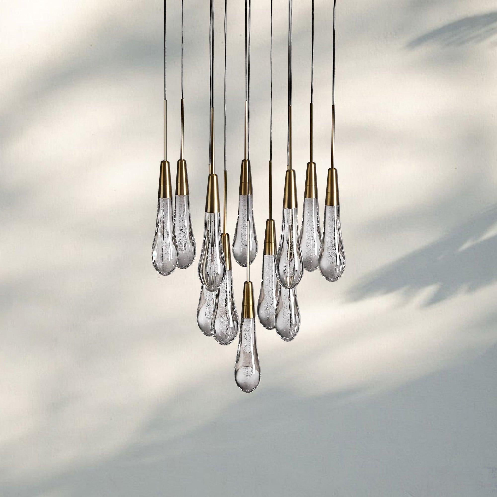 Soltaire Round Chandelier 17" 24" 36" 58" | Modern Pendant Light Raindrop Chandelier - 12 - Light 17"BrassJoyfuzzy