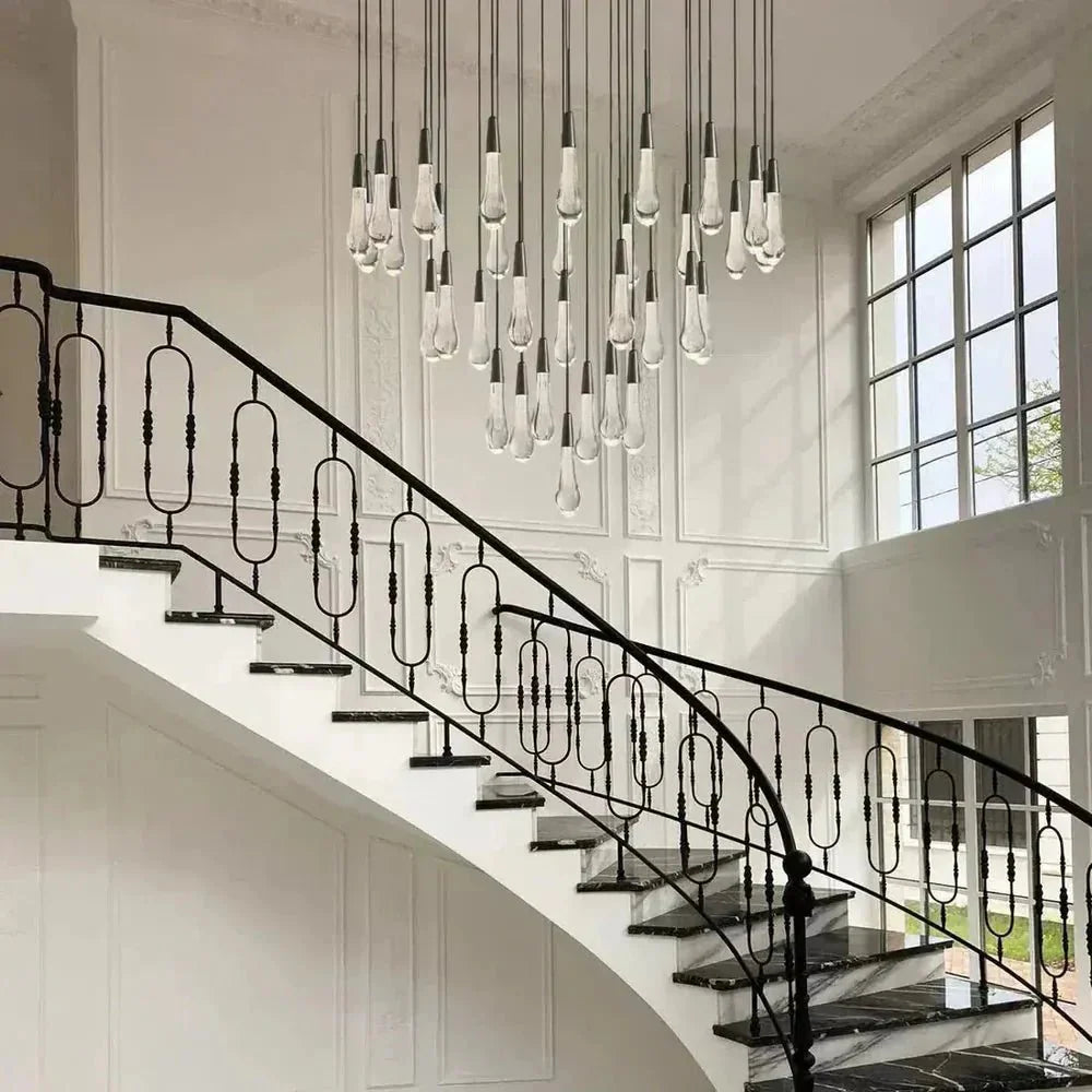 Soltaire Round Chandelier 17" 24" 36" 58" | Modern Pendant Light Raindrop Chandelier - 12 - Light 17"BrassJoyfuzzy