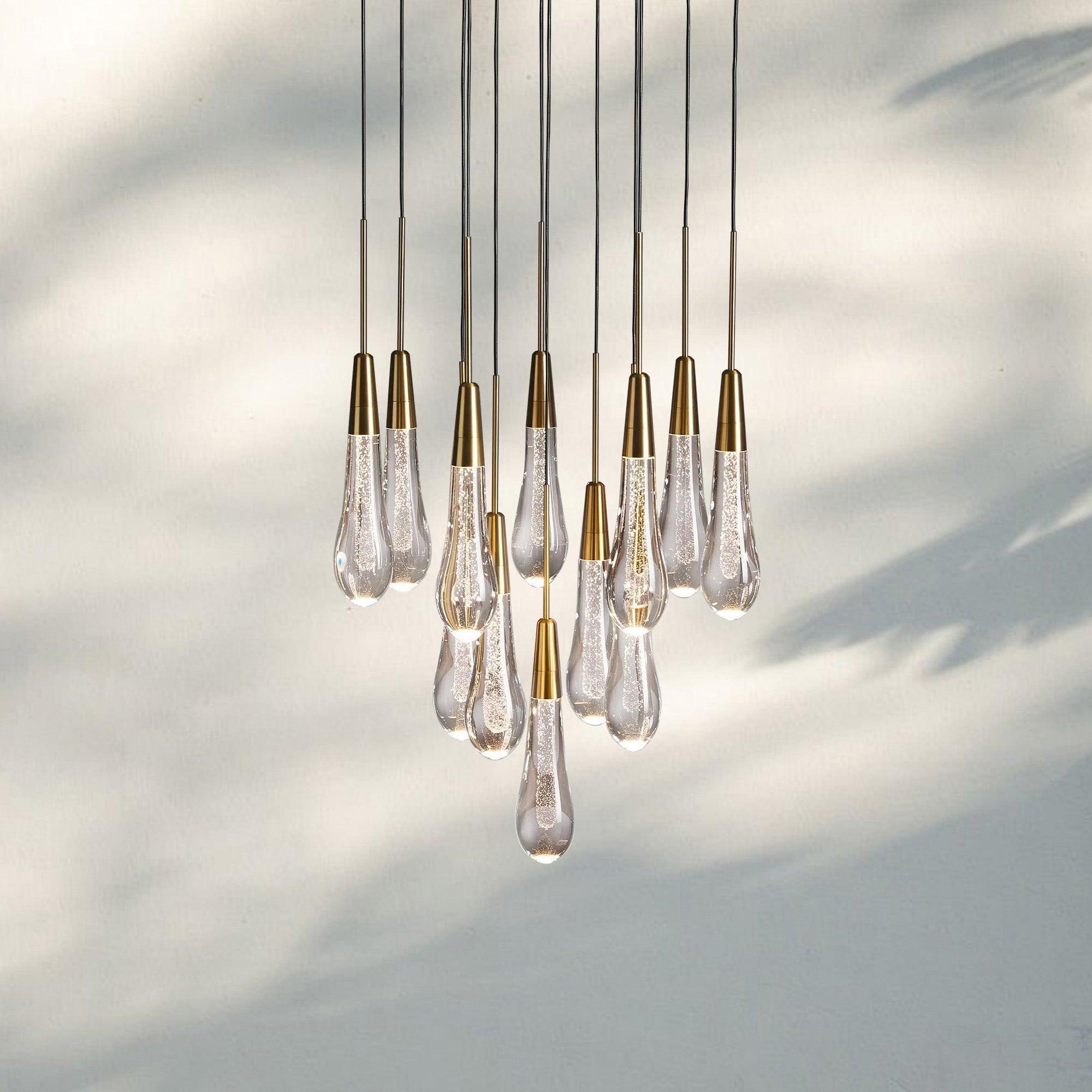 Soltaire Round Chandelier 17" 24" 36" 58" | Modern Pendant Light Raindrop Chandelier - 12 - Light 17"BrassJoyfuzzy