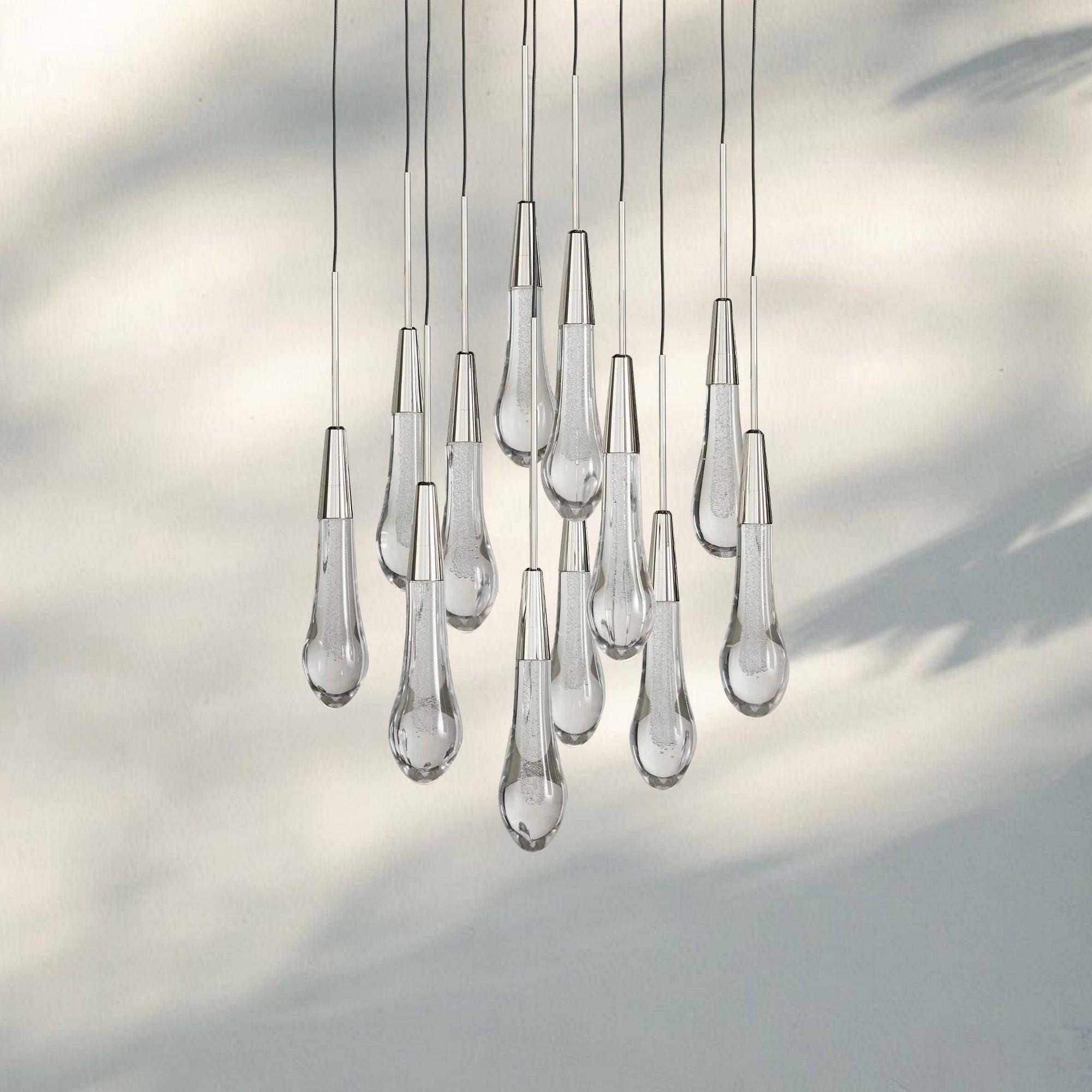 Soltaire Round Chandelier 17" 24" 36" 58" | Modern Pendant Light Raindrop Chandelier - 12 - Light 17"NickelJoyfuzzy