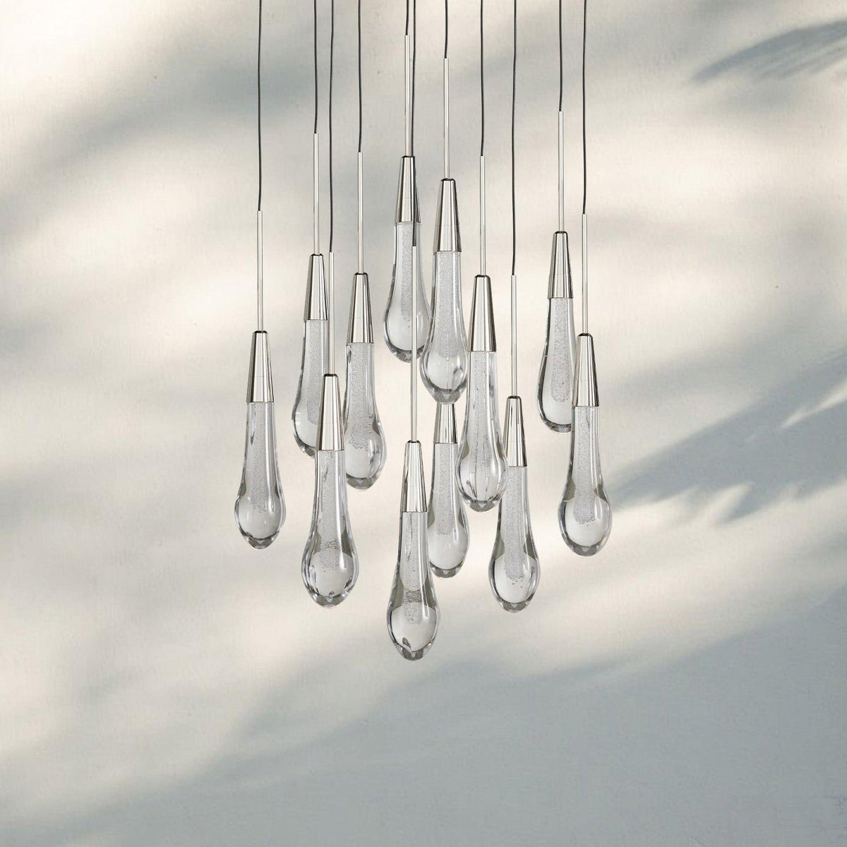 Soltaire Round Chandelier 17" 24" 36" 58" | Modern Pendant Light Raindrop Chandelier - 12 - Light 17"NickelJoyfuzzy