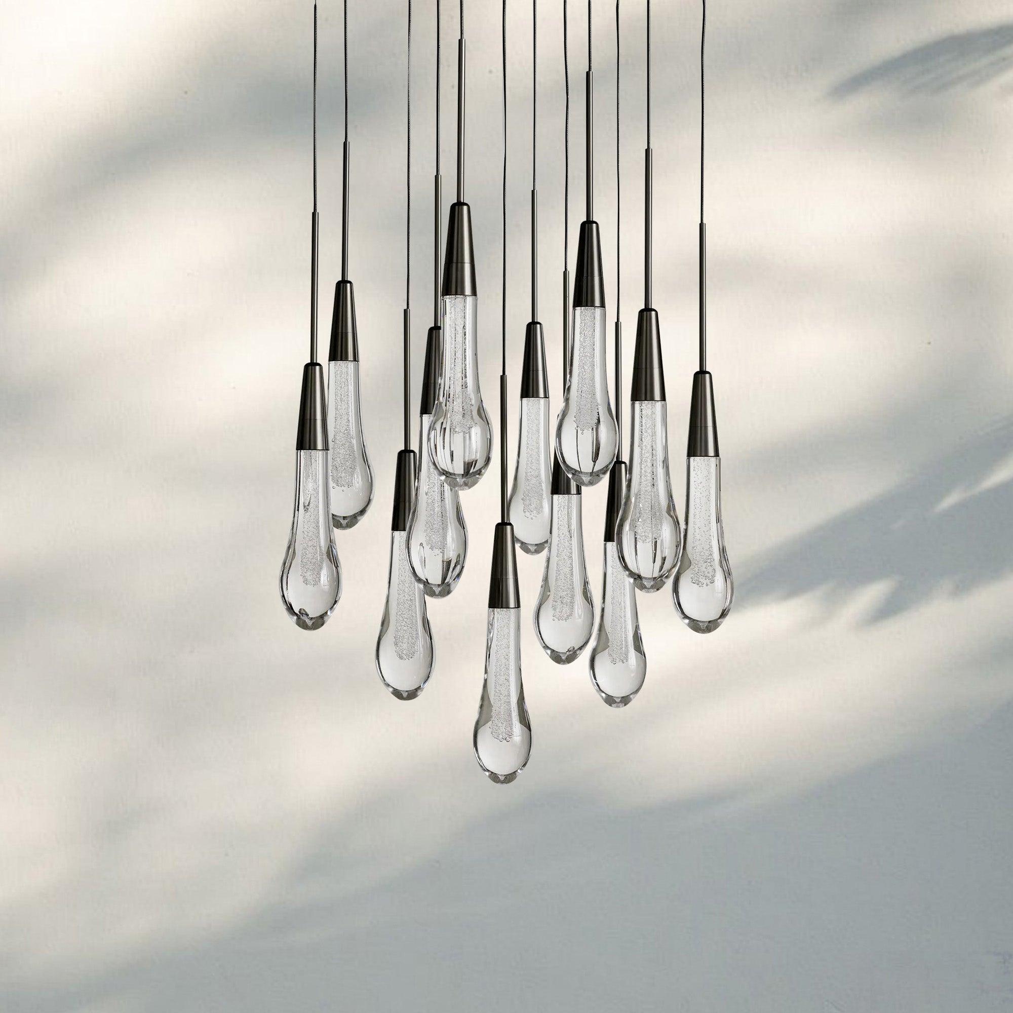 Soltaire Round Chandelier 17" 24" 36" 58" | Modern Pendant Light Raindrop Chandelier - 12 - Light 17"BronzeJoyfuzzy