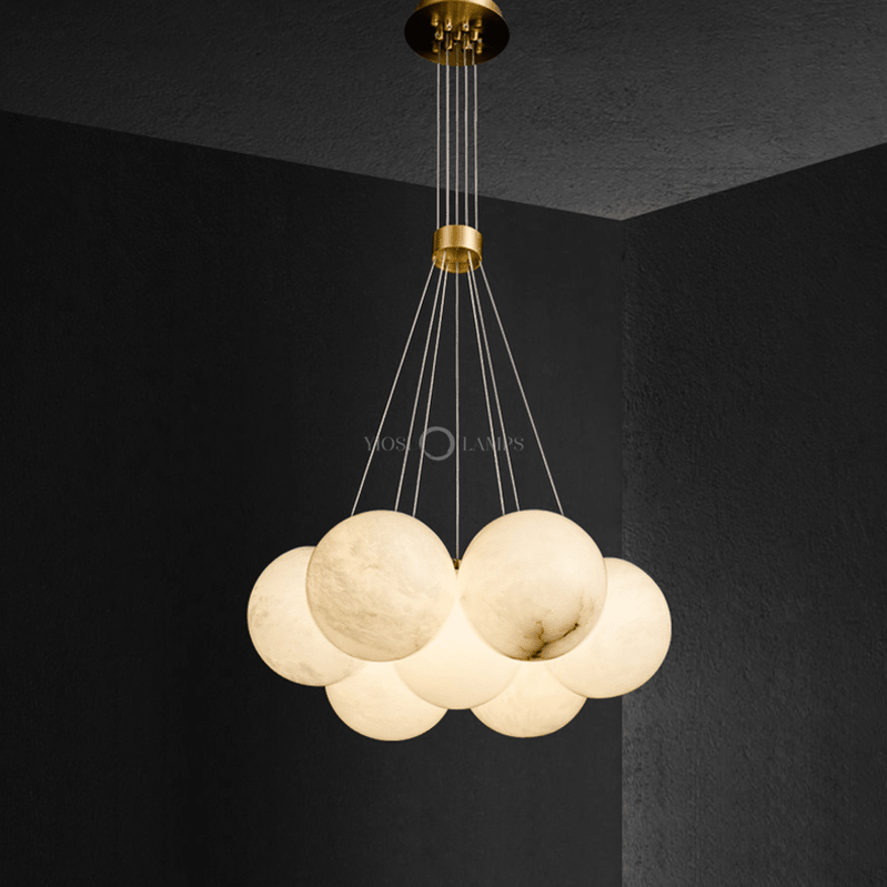 Sophie Modern Alabaster Ball Pendant Light, Dining Room Light - 7 BallsJoyfuzzy