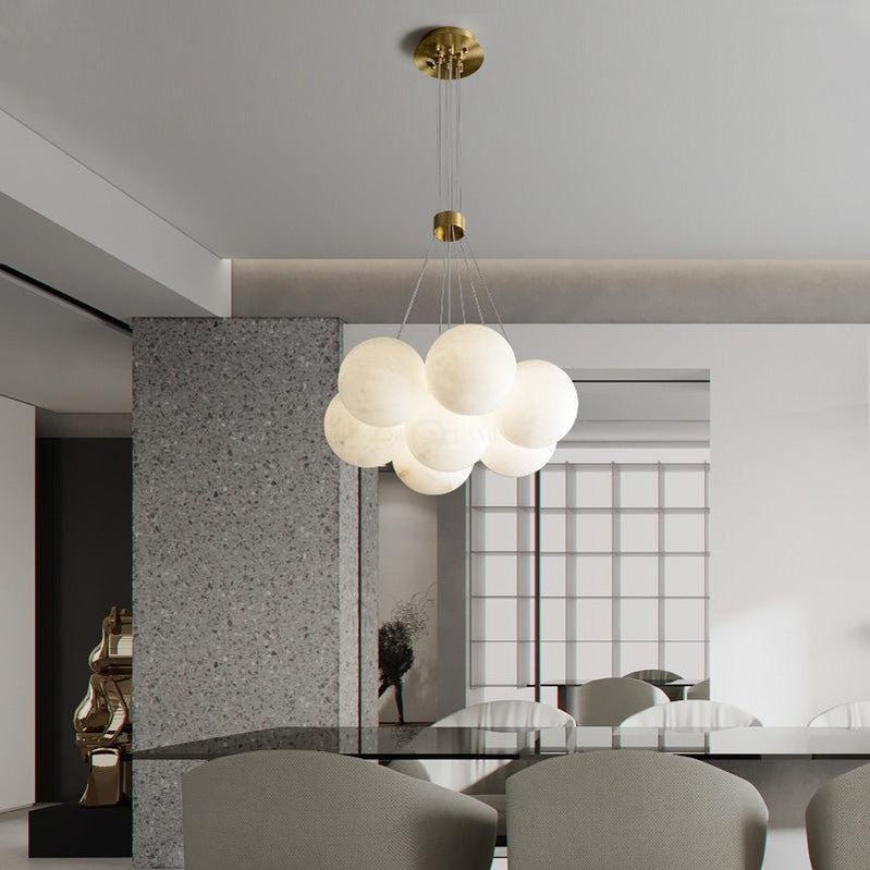 Sophie Modern Alabaster Ball Pendant Light, Dining Room Light - 7 BallsJoyfuzzy