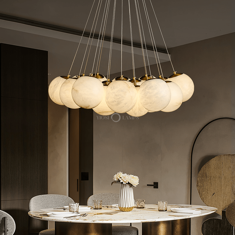 Sophie Modern Alabaster Ball Pendant Light, Dining Room Light - 19 BallsJoyfuzzy
