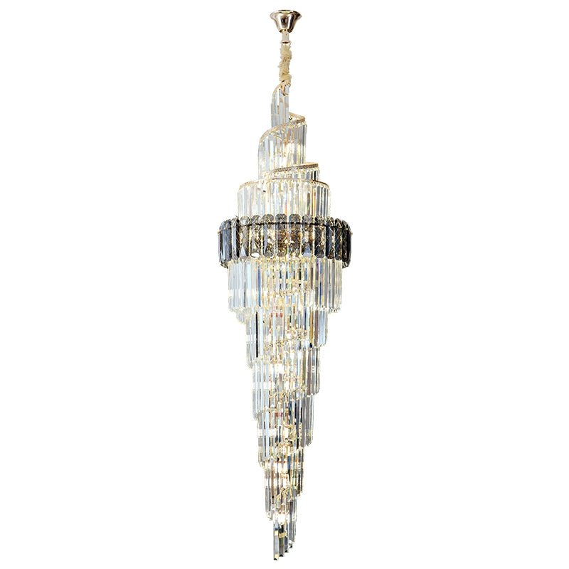 Spiral High Ceiling Light Fixture Long Crystal Chandelier For Foyer Staircase/ Living Room - D17.7"*H70.9"Warm LightJoyfuzzy