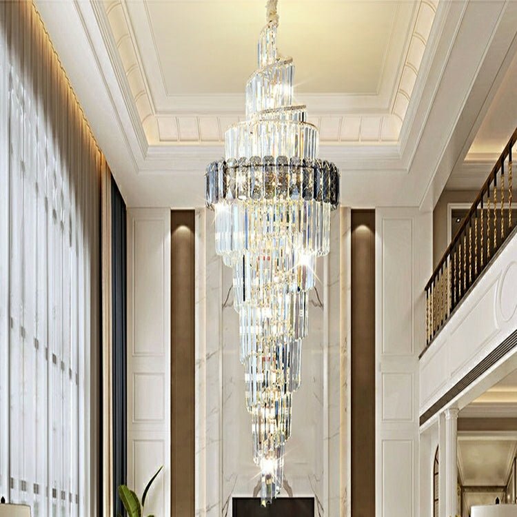 Spiral High Ceiling Light Fixture Long Crystal Chandelier For Foyer Staircase/ Living Room - D17.7"*H70.9"Warm LightJoyfuzzy