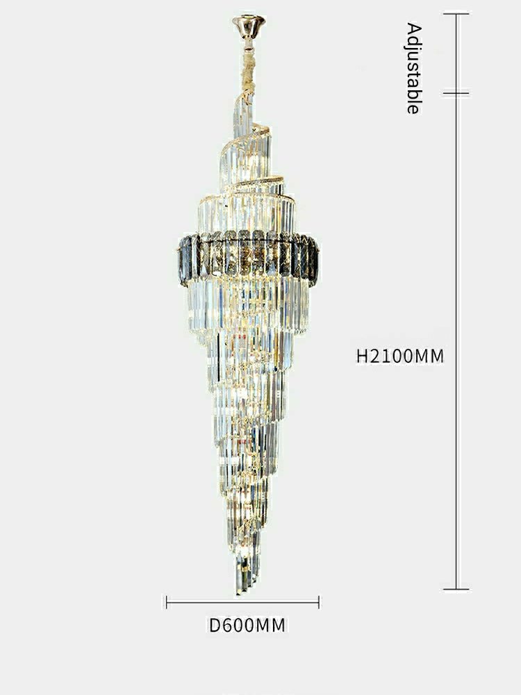 Spiral High Ceiling Light Fixture Long Crystal Chandelier For Foyer Staircase/ Living Room - D17.7"*H70.9"Warm LightJoyfuzzy