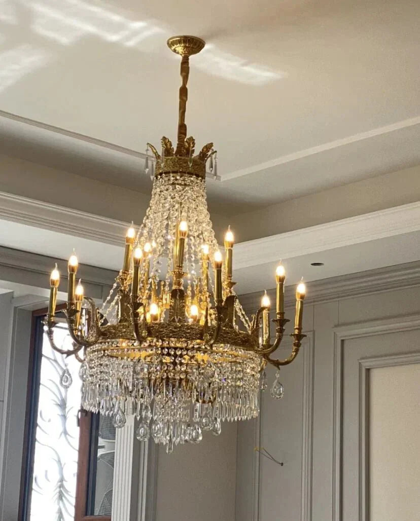 Stunning Oversized Luxury Golden Metal Candle Crystal Tassel Chandelier For High - ceiling - Joyfuzzy