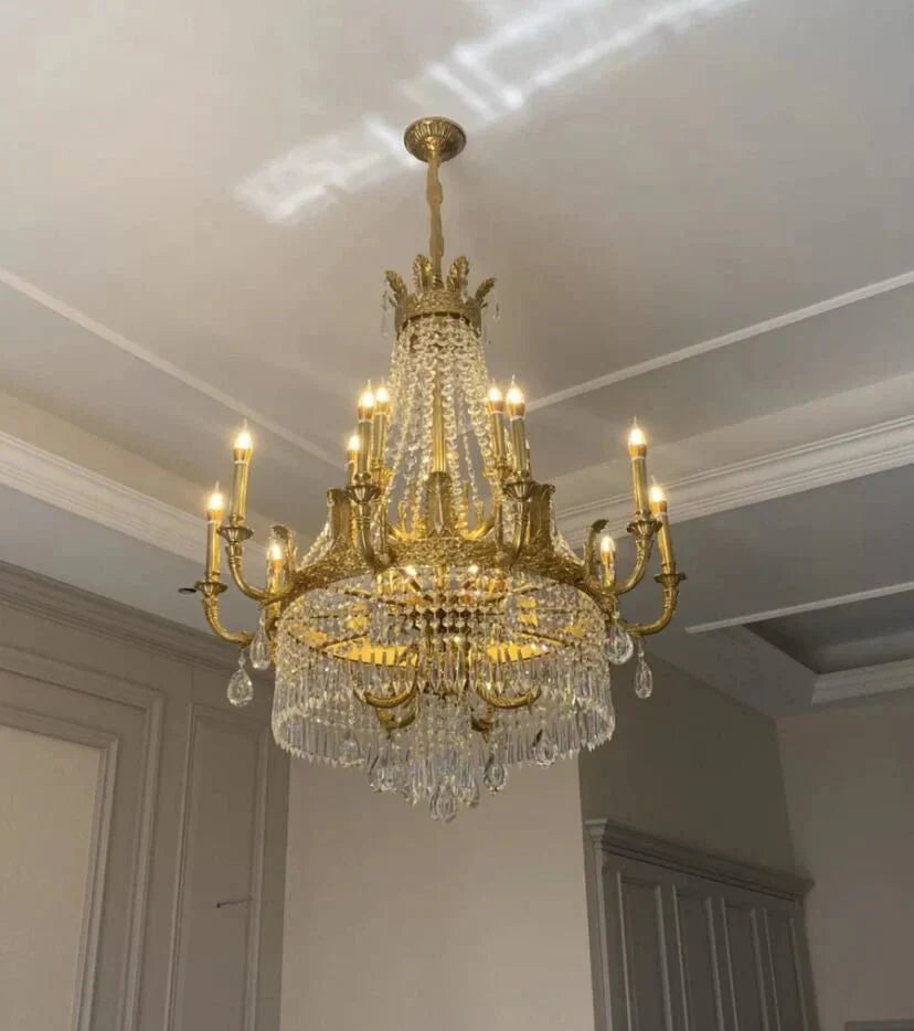 Stunning Oversized Luxury Golden Metal Candle Crystal Tassel Chandelier For High - ceiling - Joyfuzzy