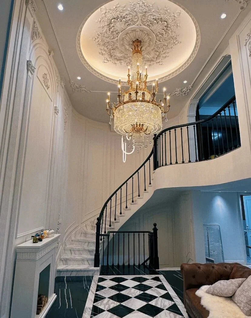 Stunning Oversized Luxury Golden Metal Candle Crystal Tassel Chandelier For High - ceiling - Joyfuzzy